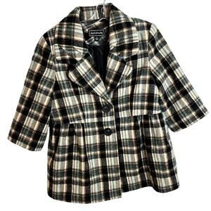 Artifacts Plaid Short Peacoat Womens Size Small Teal Brown Cream Black Y2K